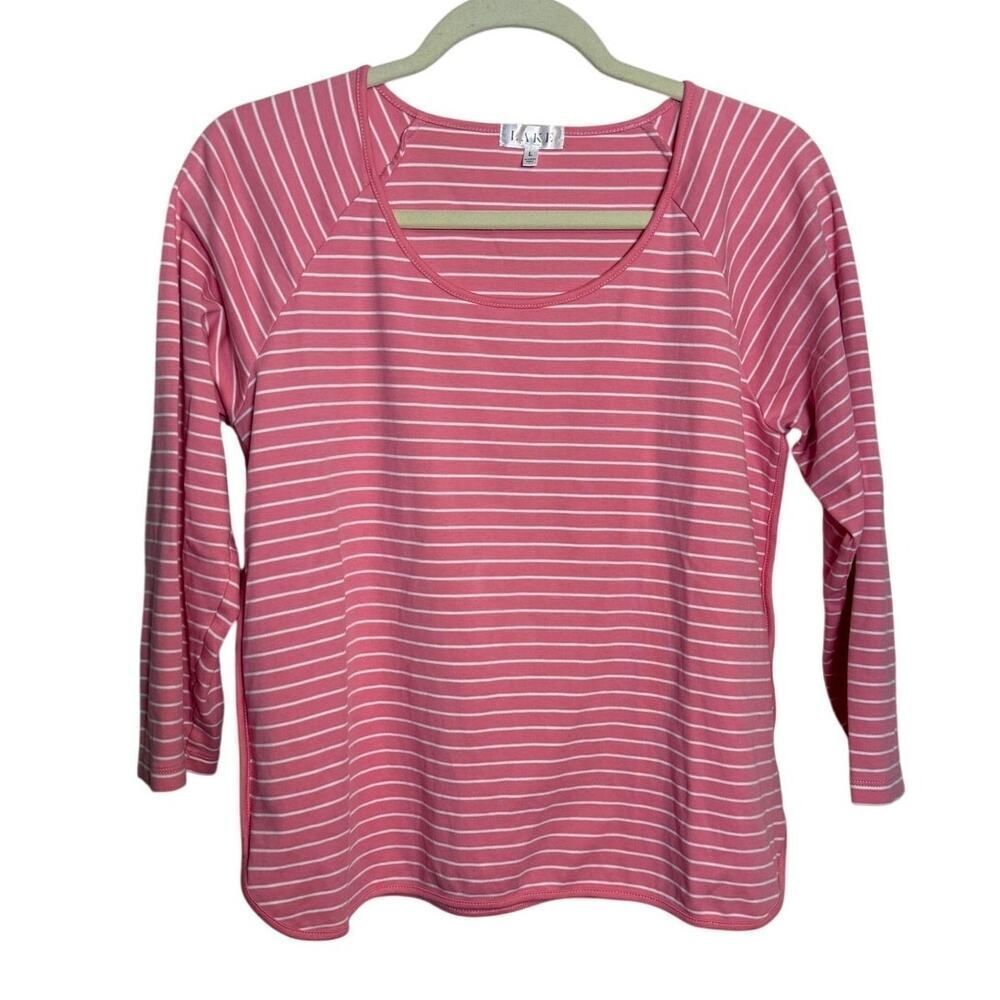 LAKE Pajama Pink White Striped Top Women's Sz. L